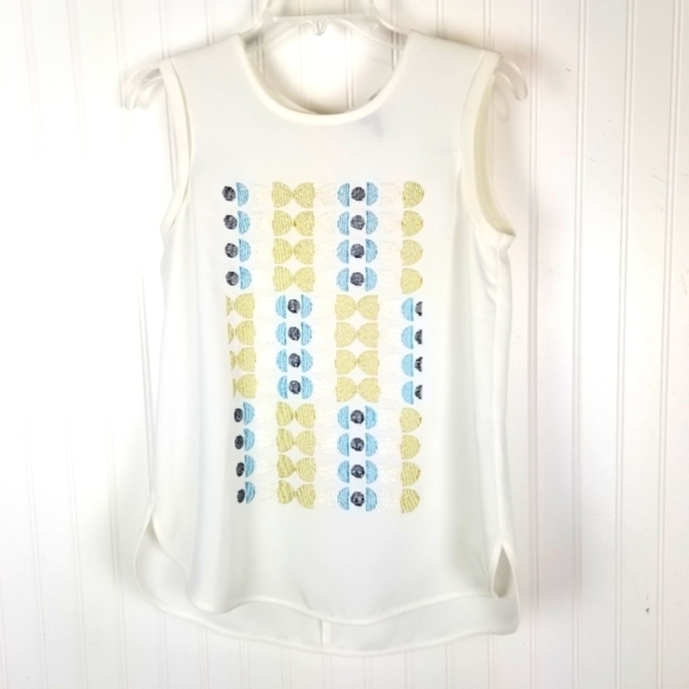 Nic+Zoe Womens Sleeveless Top Blouse Size XS Embroidered Geometric Design Cream - Picture 8 of 8